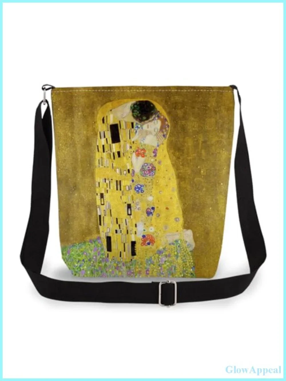 Klimt Painting Kiss Double-Sided Printed Messenger Crossbody Bag Zip Canvas